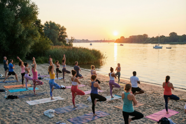 Frühlingsfit am Elbstrand: Outdoor-Yoga und Nordic Walking vom Stellplatz